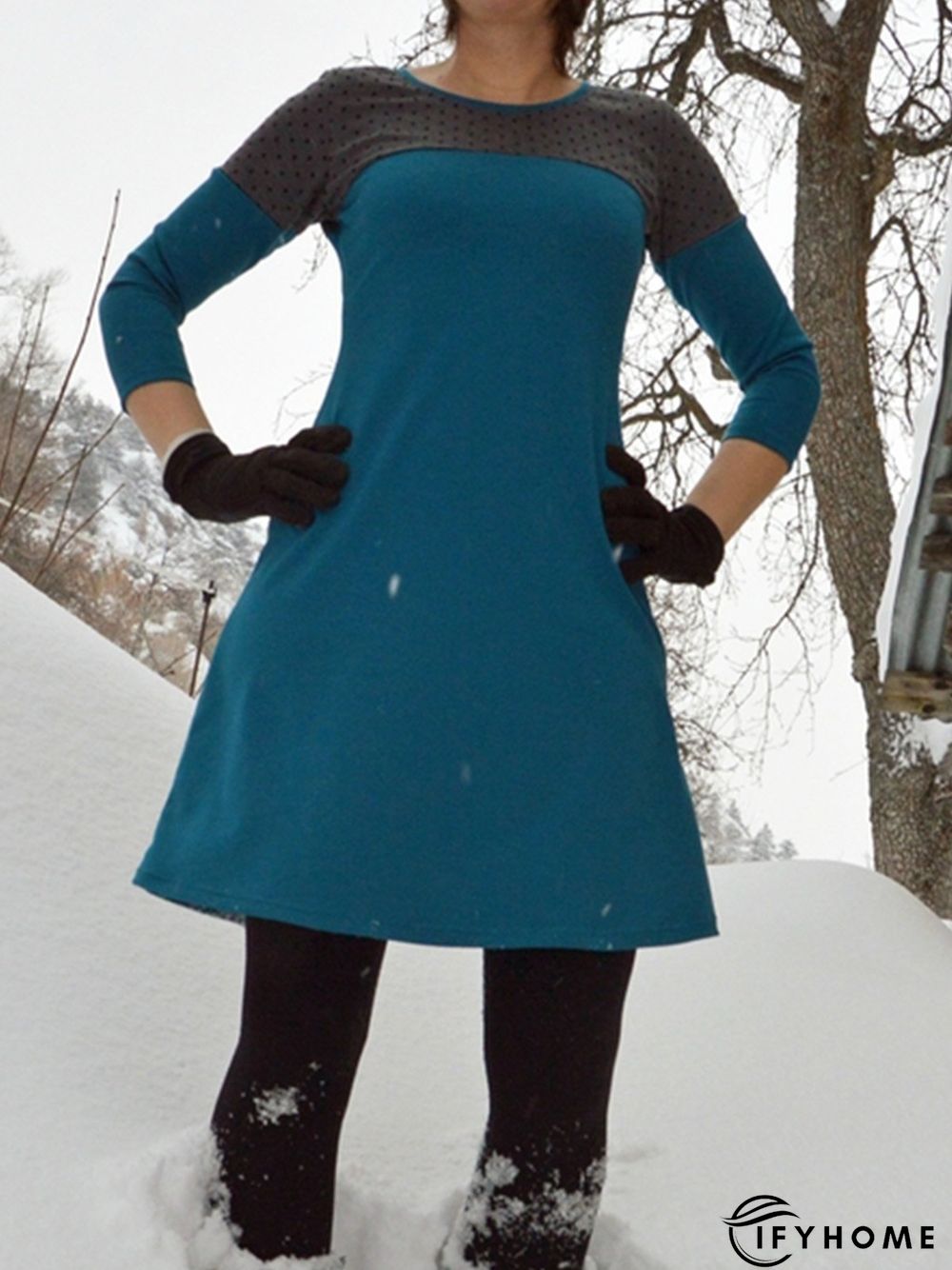 Casual Cotton-Blend Paneled Knitting Dress | IFYHOME