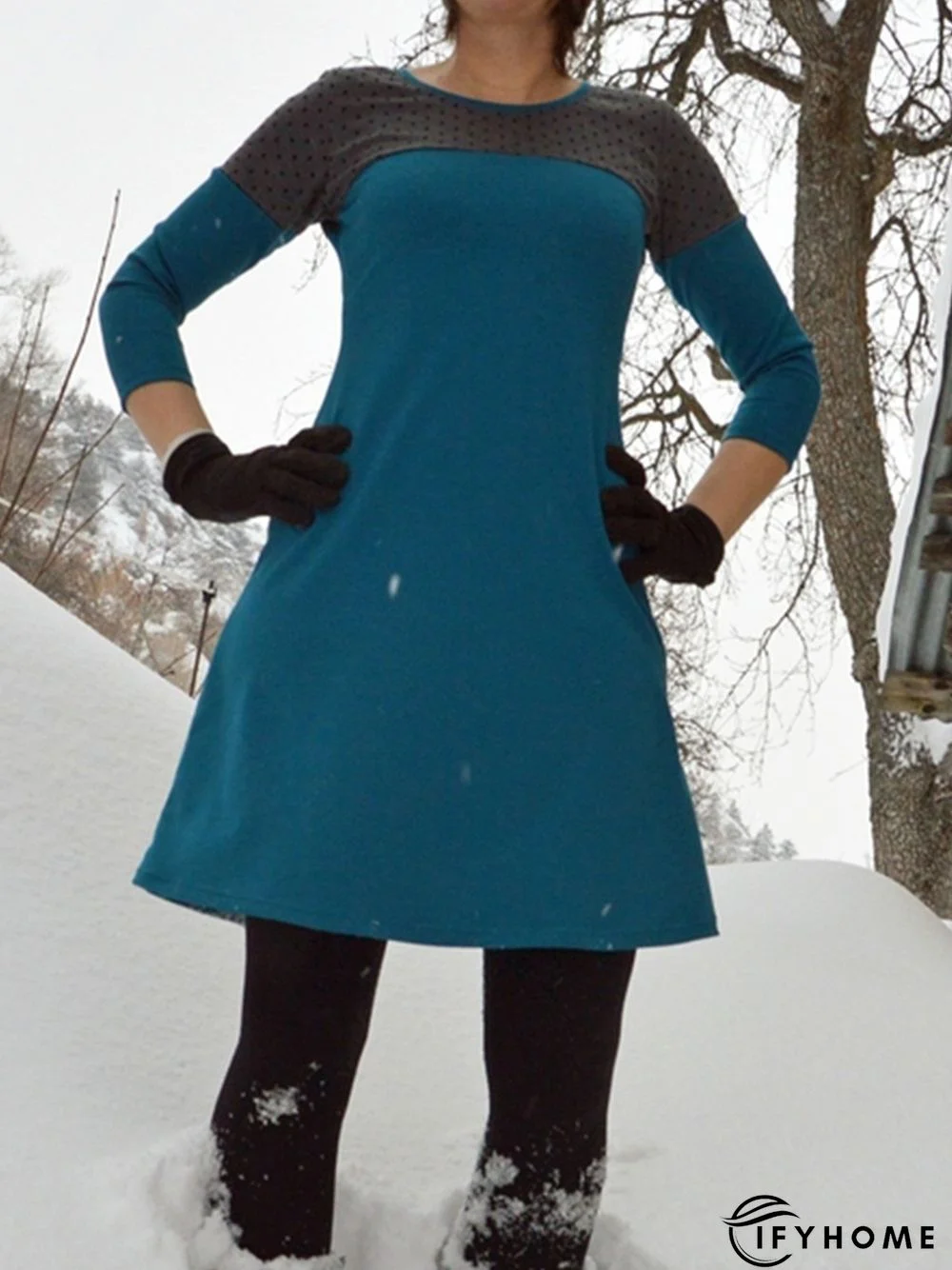 Casual Cotton-Blend Paneled Knitting Dress | IFYHOME