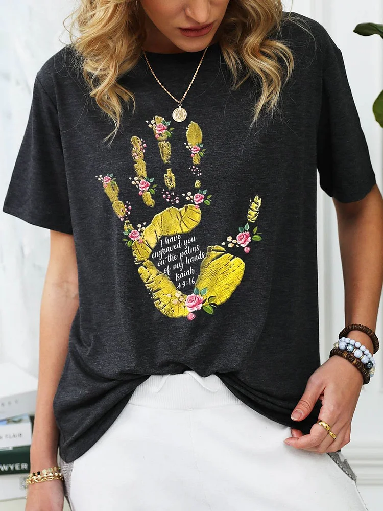 Bestdealfriday I Have Engraved You Floral Casual Short Sleeve Printed Top