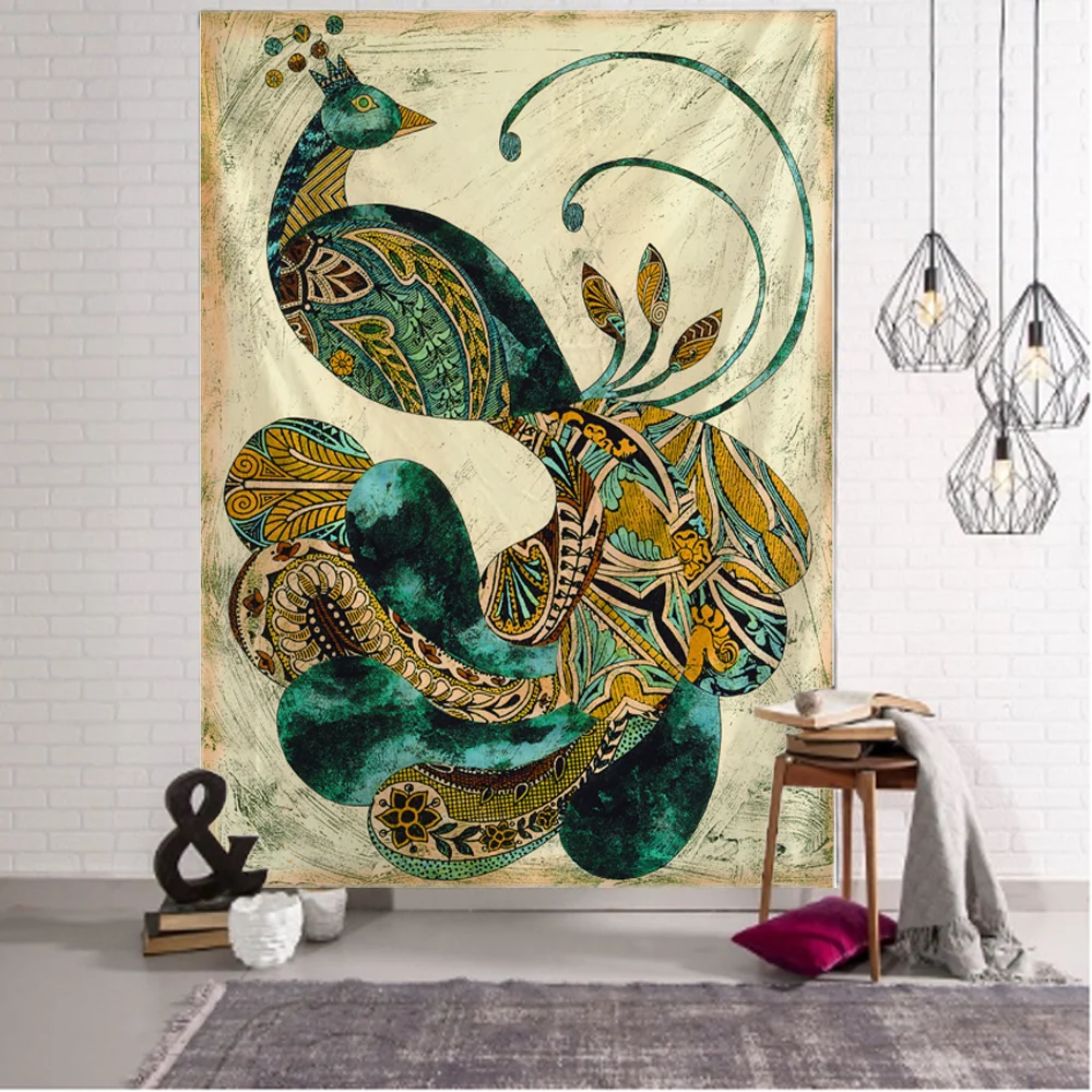 Sdrawing Forest Bird Peacock Couple Tapestry Home Bedroom Living Room Background Wall Decoration