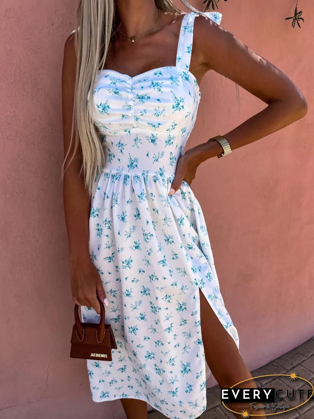 Women'S Dresses Suspender Print Sleeveless Slit Dress