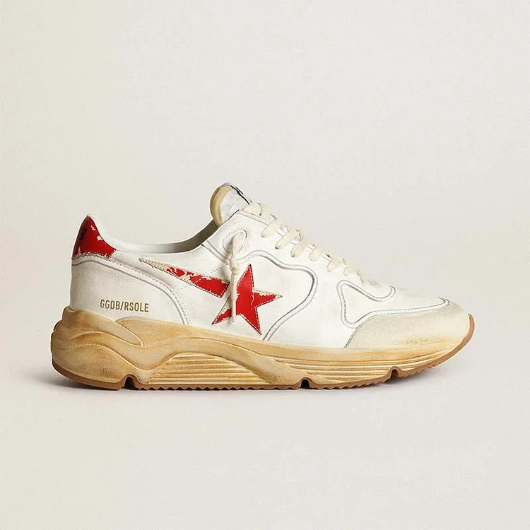 Golden Goose Running Sole Hombre con estrella y refuerzo del talón de piel estampada roja