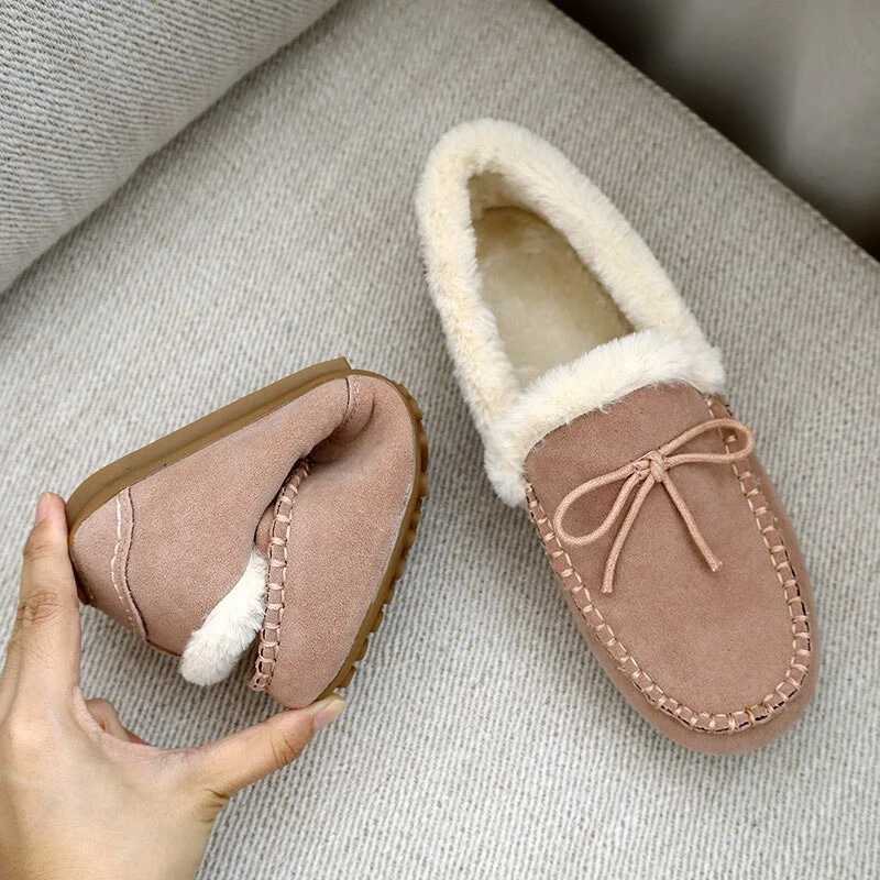 Winter Women Shoes 2021 Thick Plush Warm Ladies Floor Slippers Home Indoor Bowknot Comfort Female Flats Shoes Non Slip Loafers