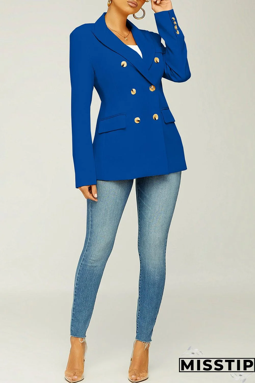 Black Casual Solid Patchwork Turn-back Collar Outerwear