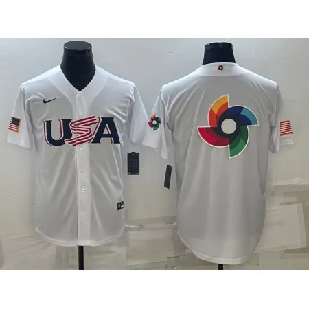 Men's USA Baseball 2023 White World Baseball Big Logo With Patch Classic Stitched Jersey RN24