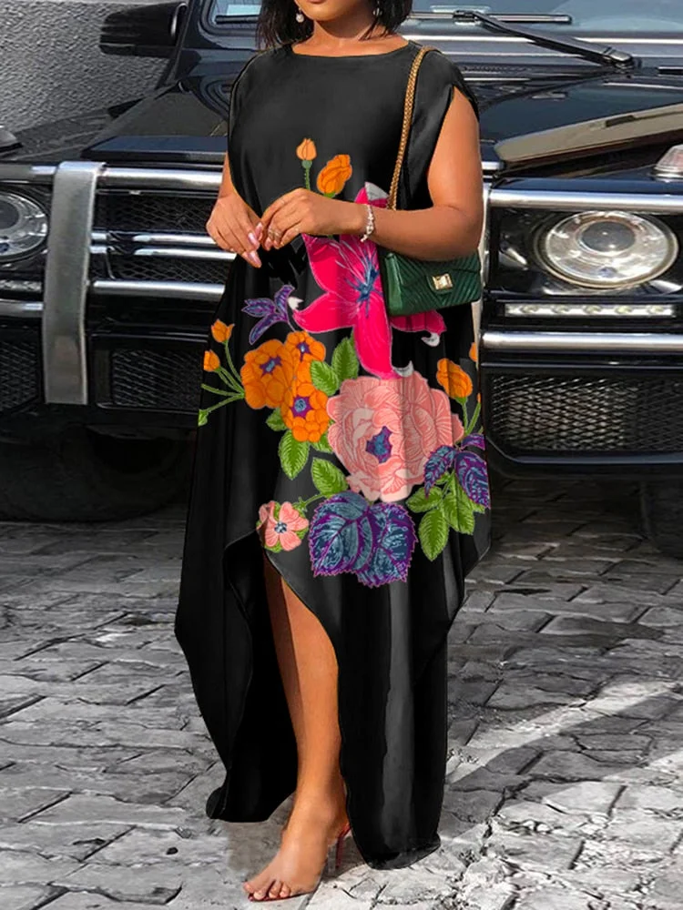 VONDA Bohemian Summer Maxi Dress 2022 Women Vintage Floral Print Satin Dresses Sexy Sleeveless Irregular Hem Vestidos Oversized