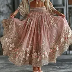 Women's Romantic Floral Art Linen Blend Casual Skirt - Image 2