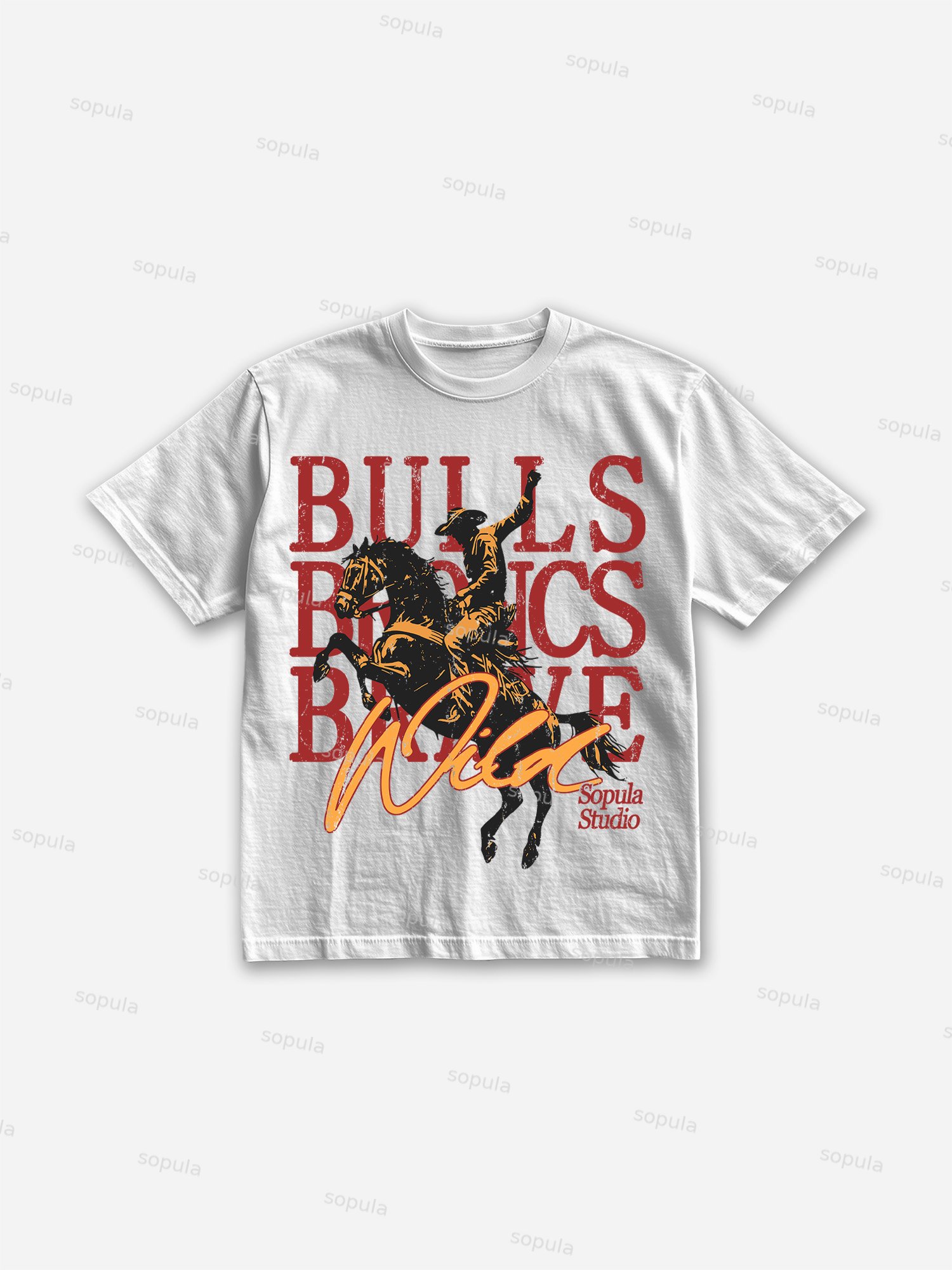 Cowboy Rodeo Bulls Broncs Brave Print Cotton T-shirt - SOPULA