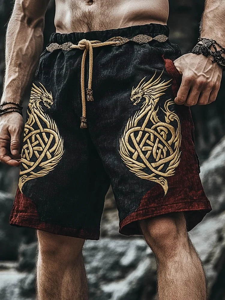 Men's Viking Tree Of Life Runes Red Dragon Celtic Art Shorts / Rvogue / Rvogue