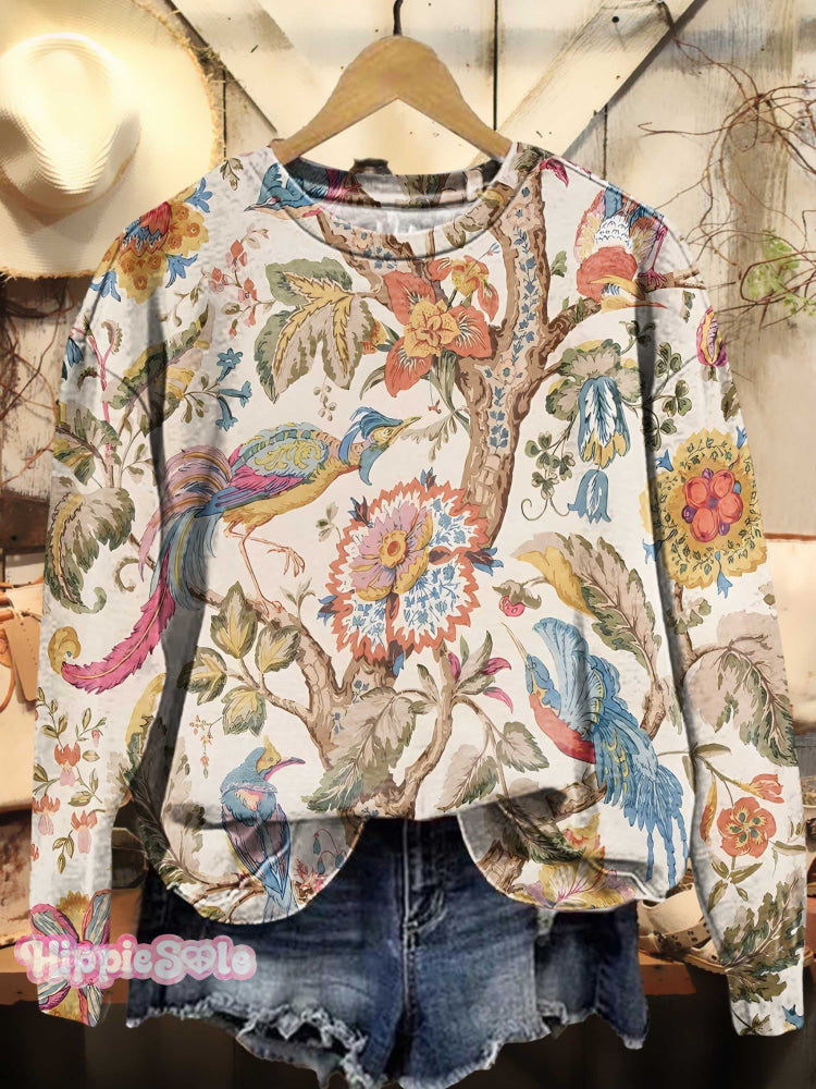 Vintage Floral Print Casual Sweatshirt Multicolor / S