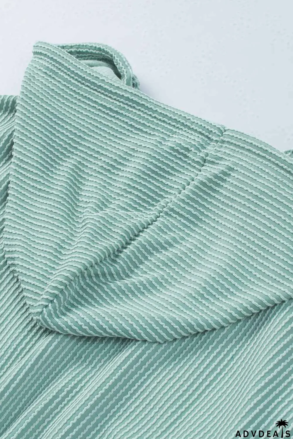 Green Loose Fit Ribbed V Neck Hoodie