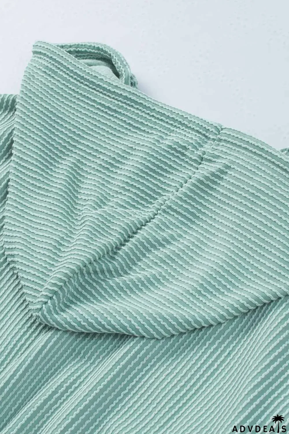 Green Loose Fit Ribbed V Neck Hoodie