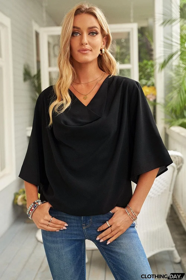 Cowl Neck Three-Quarter Sleeve Blouse