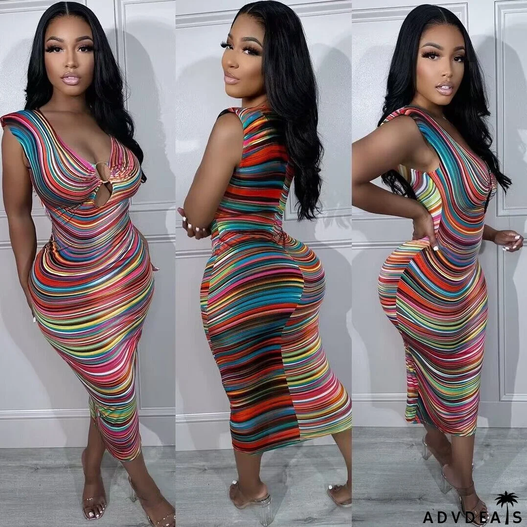 Summer Women's Digital Printing Sleeveless Sexy Dress