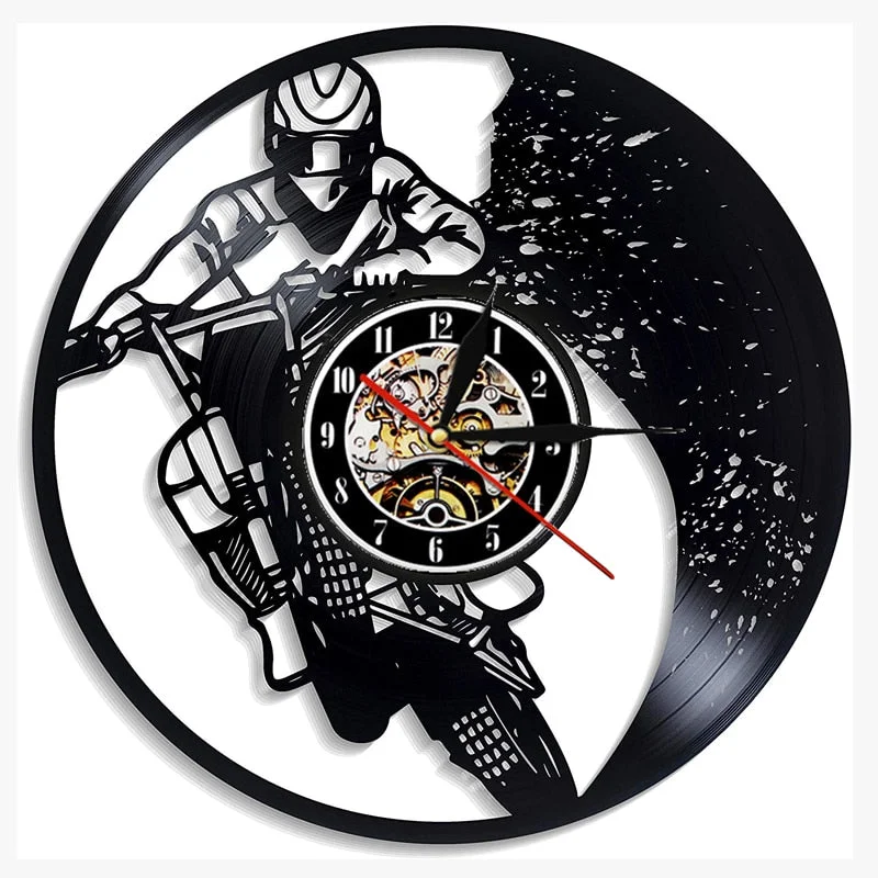 Motocross Vinyl Record Wall Clock Modern Design Motorcycle Racing 3D Decoration Hanging Watch Vinyl Wall Clocks Home Decor