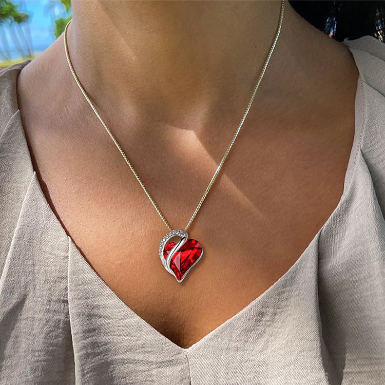 For Love - S925 Love Me until  I'm Me Again Heart to Heart Red Crystal Love Necklace