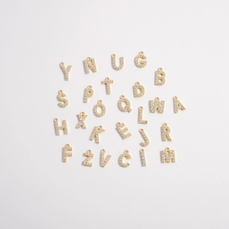 1 Piece 925 Sterling Silver Zircon 22K Gold Plated Rhodium Plated Letter Pendant Charms