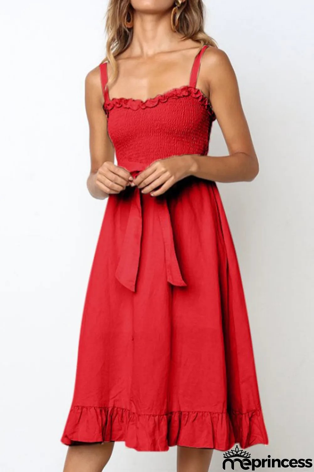 Fashion Casual Solid Split Joint Spaghetti Strap A Line Dresses