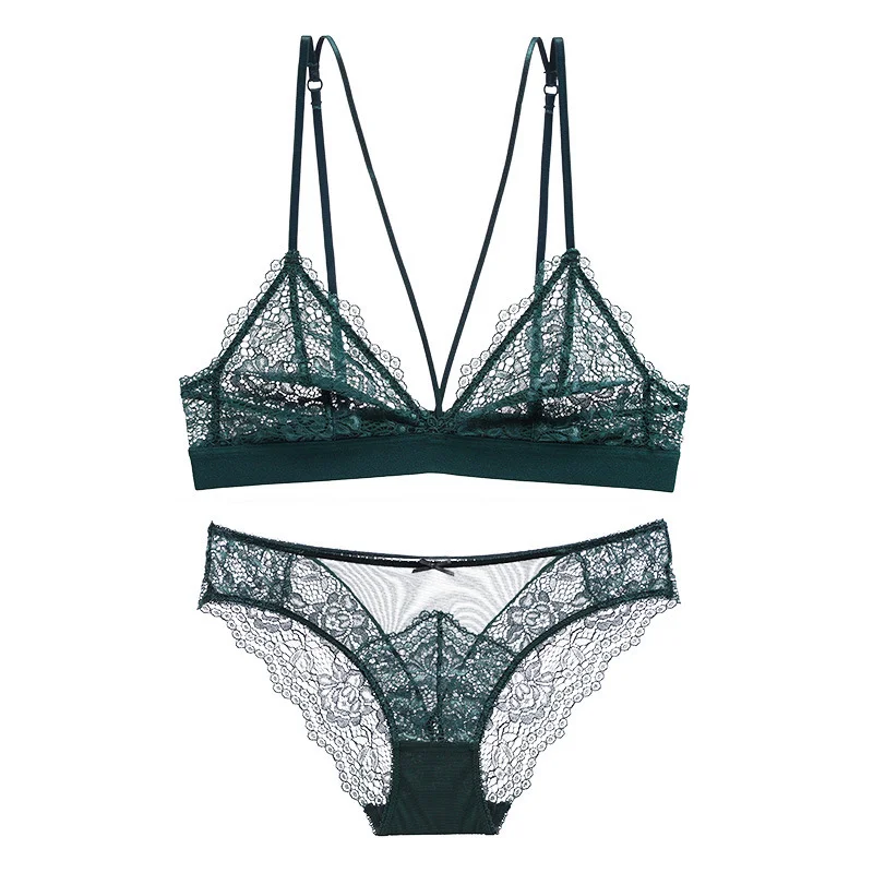 Churchf French Steel-Free Underwear Women's Small Breast Summer Lace Sexy Big Bra Suit Breathable Ultra-Thin Triangle Cup