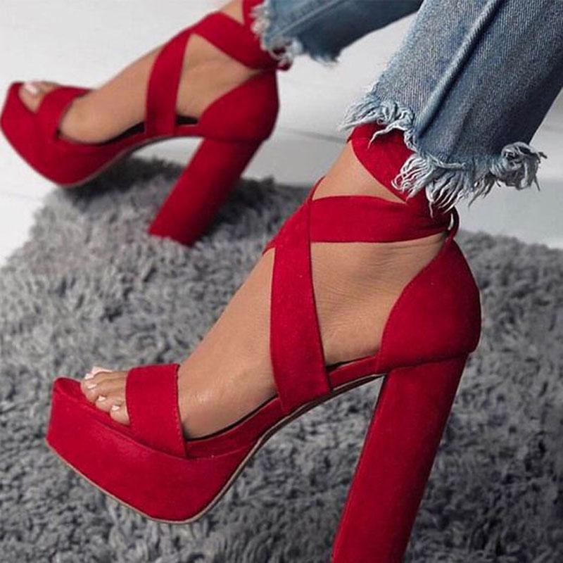 VCSHOES Suede Platform Strap Chunky Heel Sandals