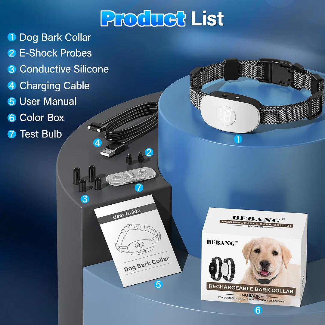 BEBANG Bark Collar for Dogs, 4 Modes Beep Vibrate Shock, Bark Collar for Small Medium Large Dogs, Bark Control Training Aids