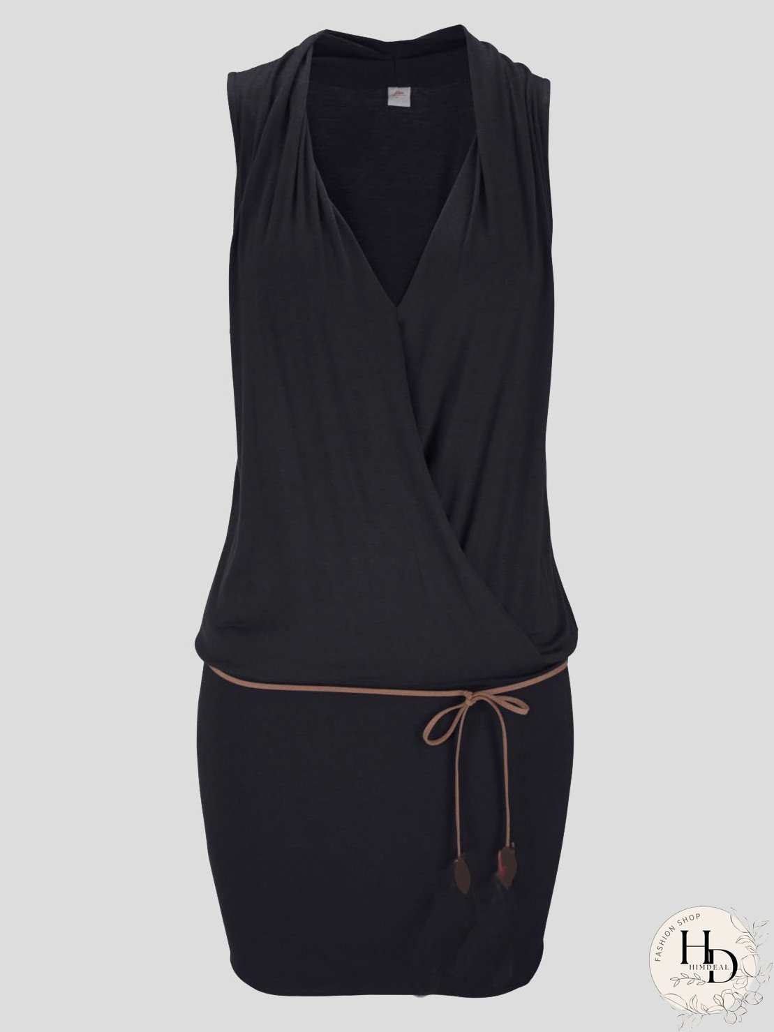 Deep V-neck Sleeveless Belt Casual Beach Dress