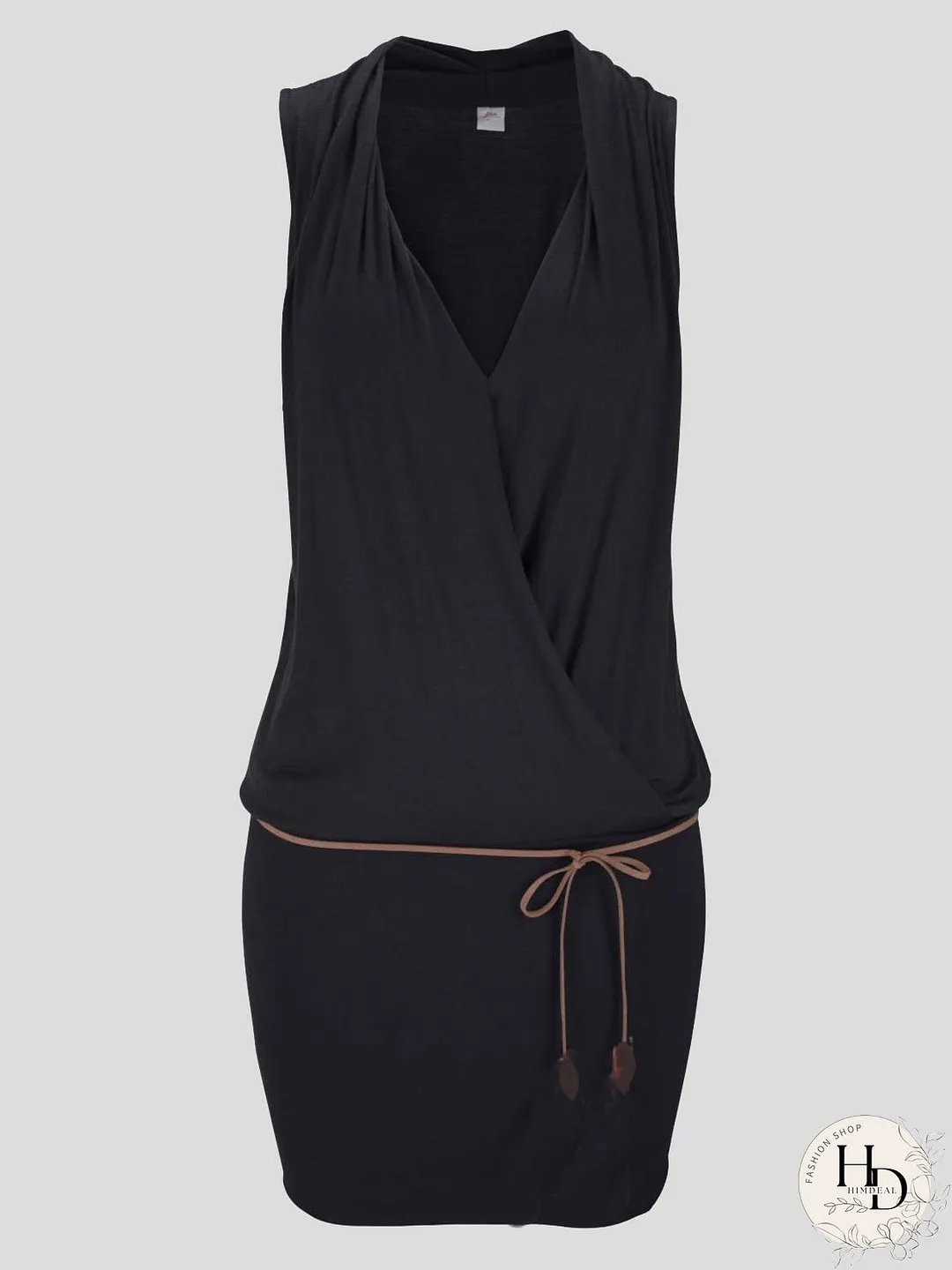 Deep V-neck Sleeveless Belt Casual Beach Dress