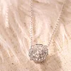 14K Round Brilliant Cut Lab Diamond Halo Setting White Gold Necklace