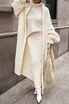Women's Stylish Warm Long Solid Color Chunky Knit Cardigan