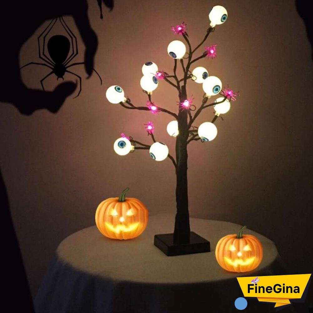 18 Inch Spooky Ghost Eye Spider Tree Light With 24 LED Lights For Halloween Decoration