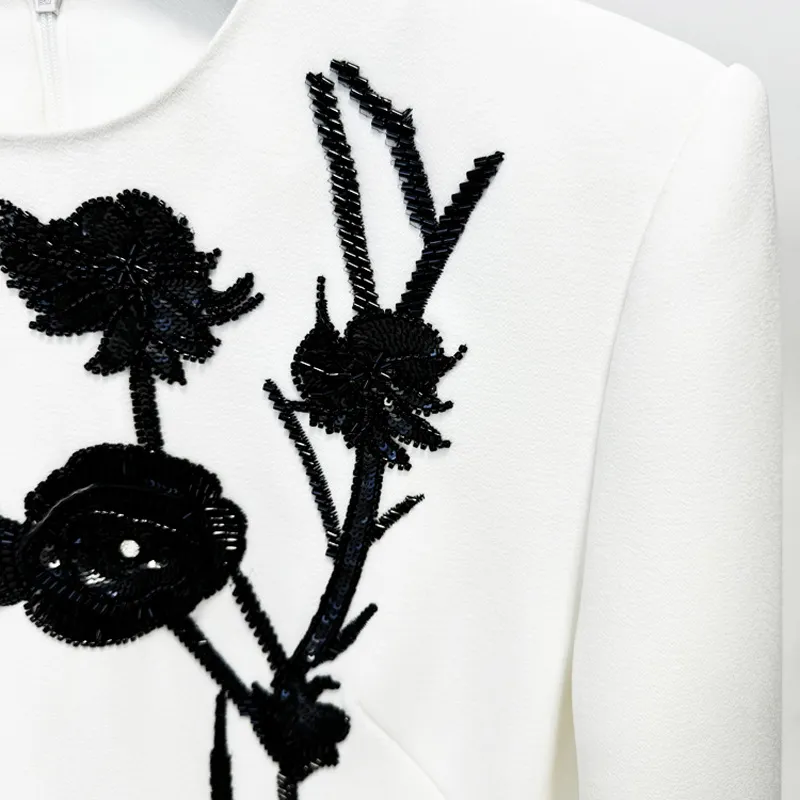 Nigikala Nigikala Early Autumn New Star Fashion Heavy Industry Three-Dimensional Flowers Nails Long Sleeve Dress