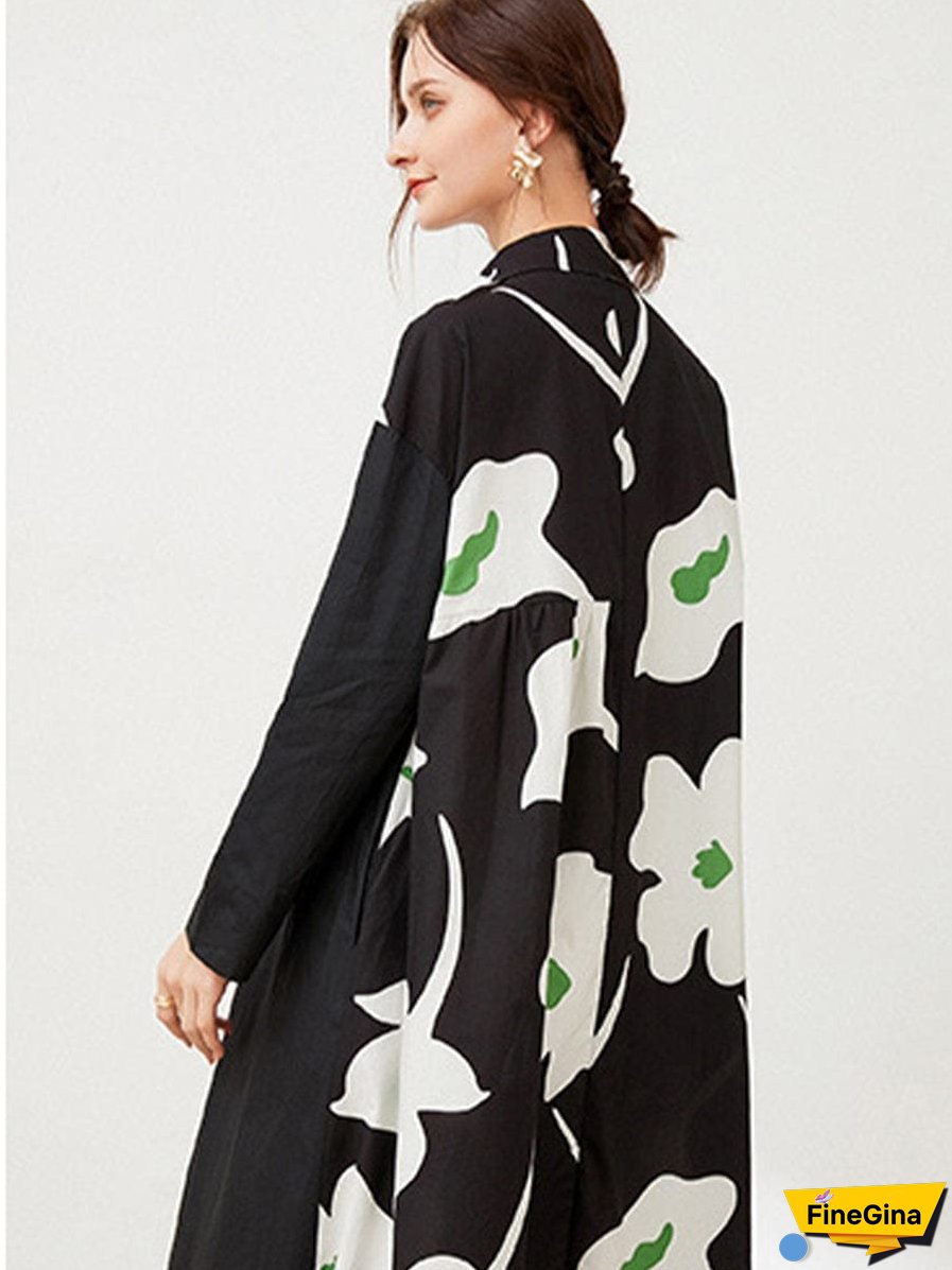 Size Curve Dresses Plus Size Loose Elegant Floral Pattern Stitching Midi Dress