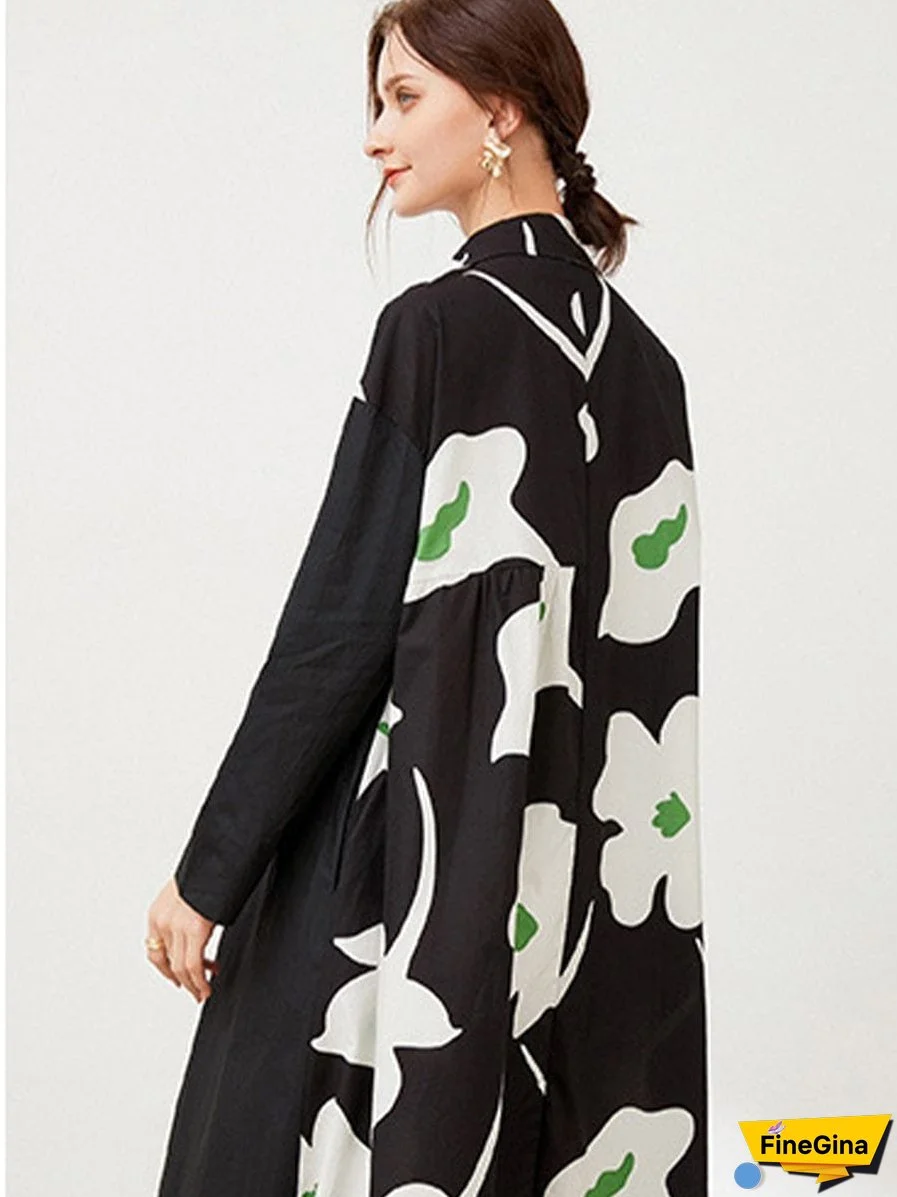 Size Curve Dresses Plus Size Loose Elegant Floral Pattern Stitching Midi Dress