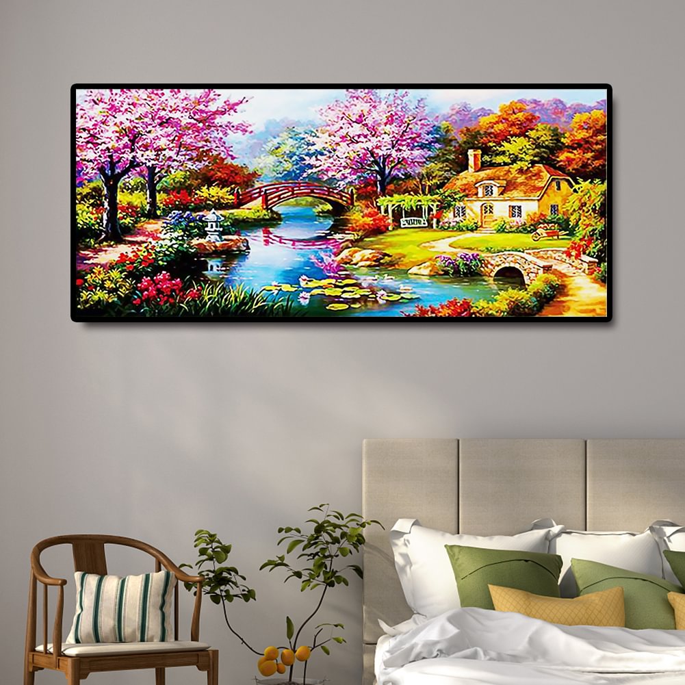 Spring Bridge - Special Shaped Diamond Painting 100x50cm