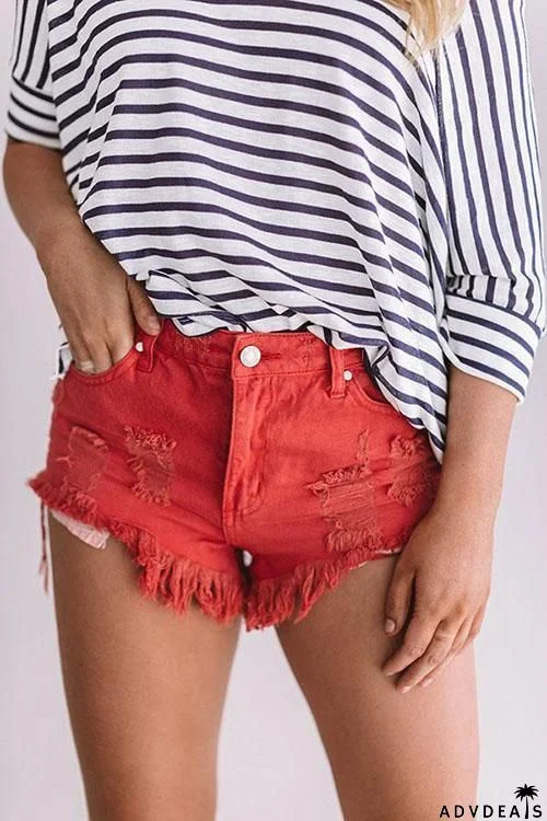 Ripped Tassels Denim Shorts