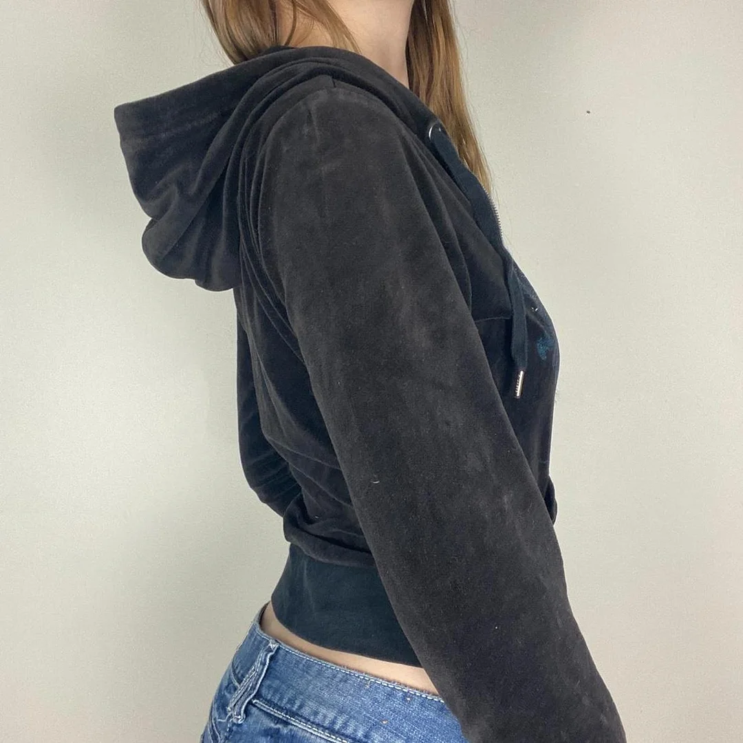 Brownm Creative Printed Rhinestones Zip Hoodie Sweaters