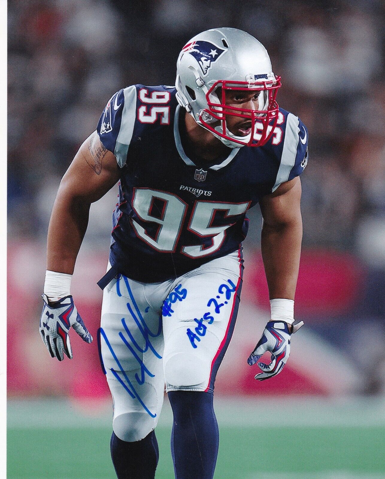 DEREK RIVERS NEW ENGLAND PATRIOTS ACTION SIGNED 8x10