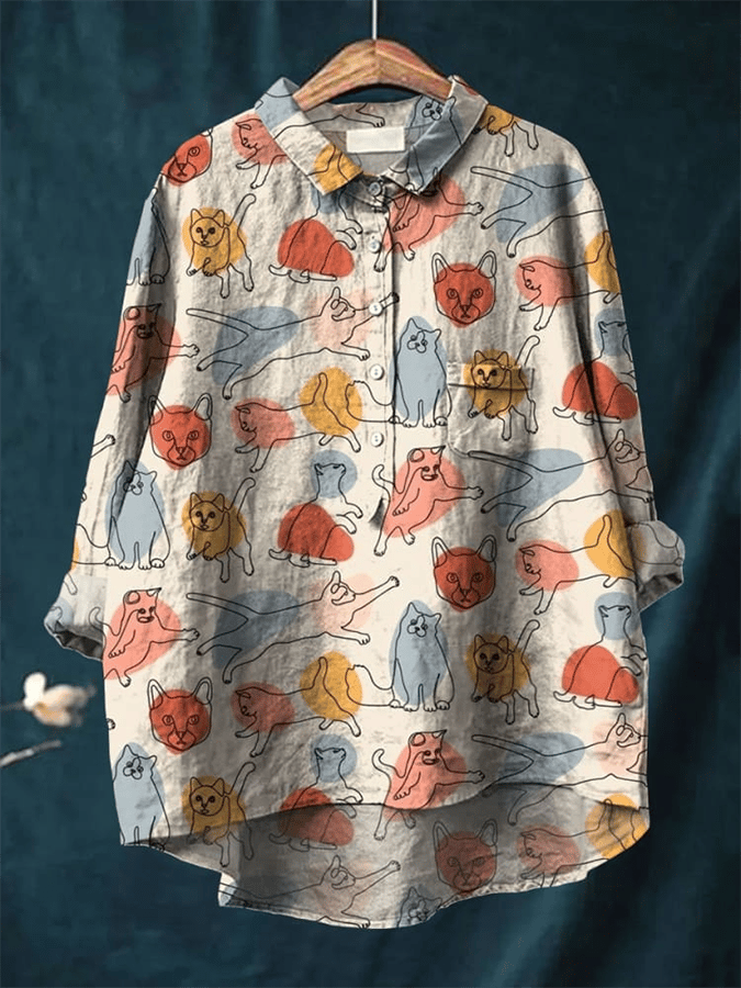 Women's Cat Art Print Casual Shirt