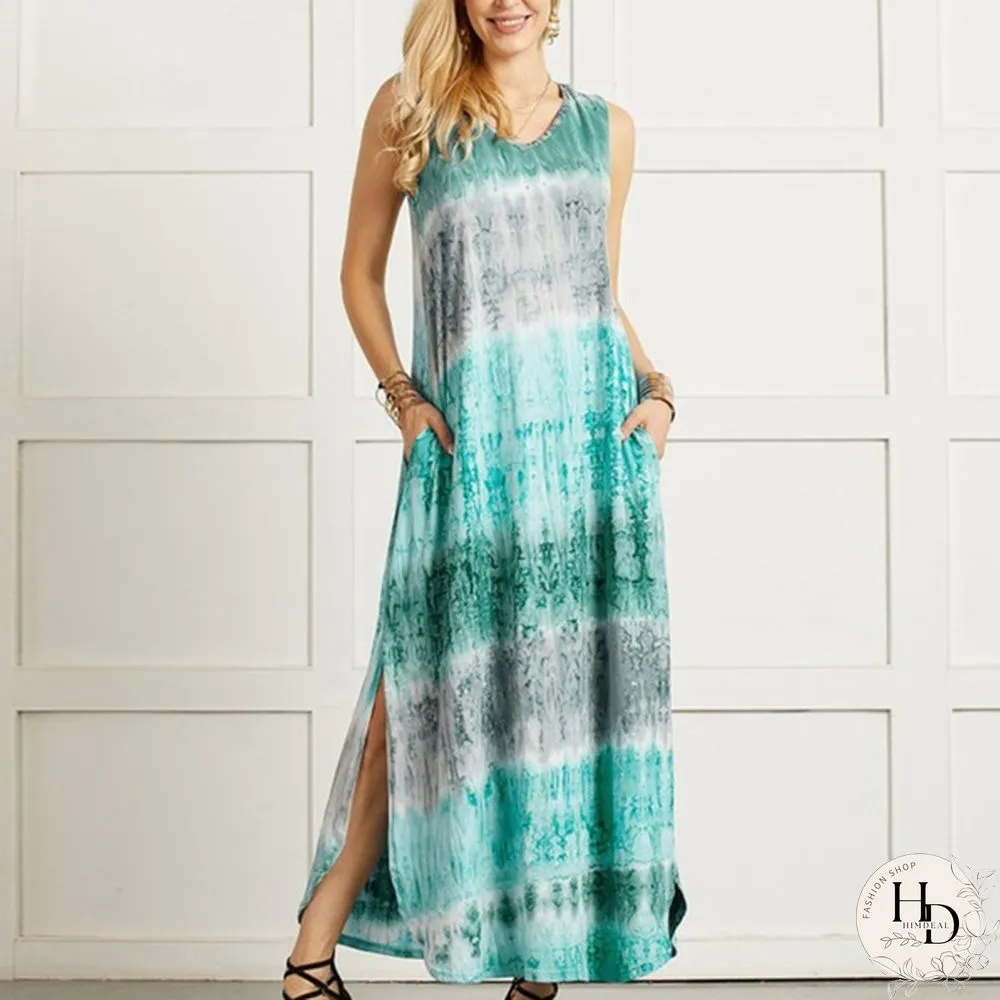 XXS-5XL Womens Boho Sleeveless Maxi DressSummer Casual Loose Tie dye printingLong Sundress