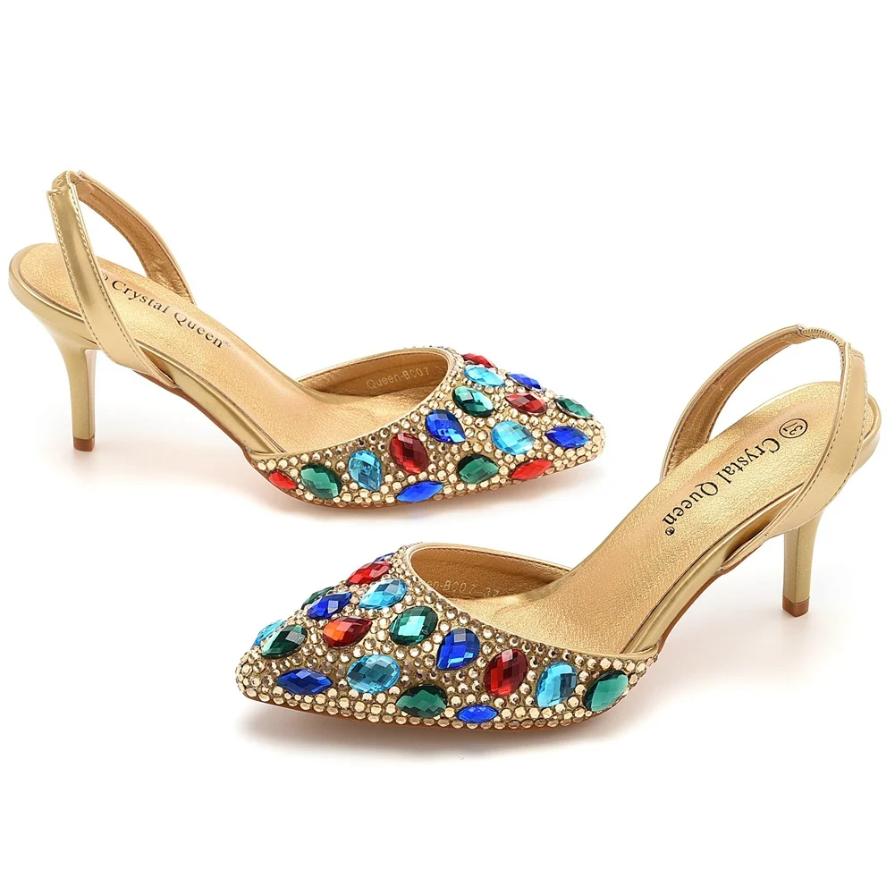 Breakj Breakj Cm Light-Mouthed Pointed Sandals Colored Water Drill Fine Sandals Large Size Wedding Shoes Wedding Wedding Wedding Wedding Wedding Shoot Full Of Diamond Shoes