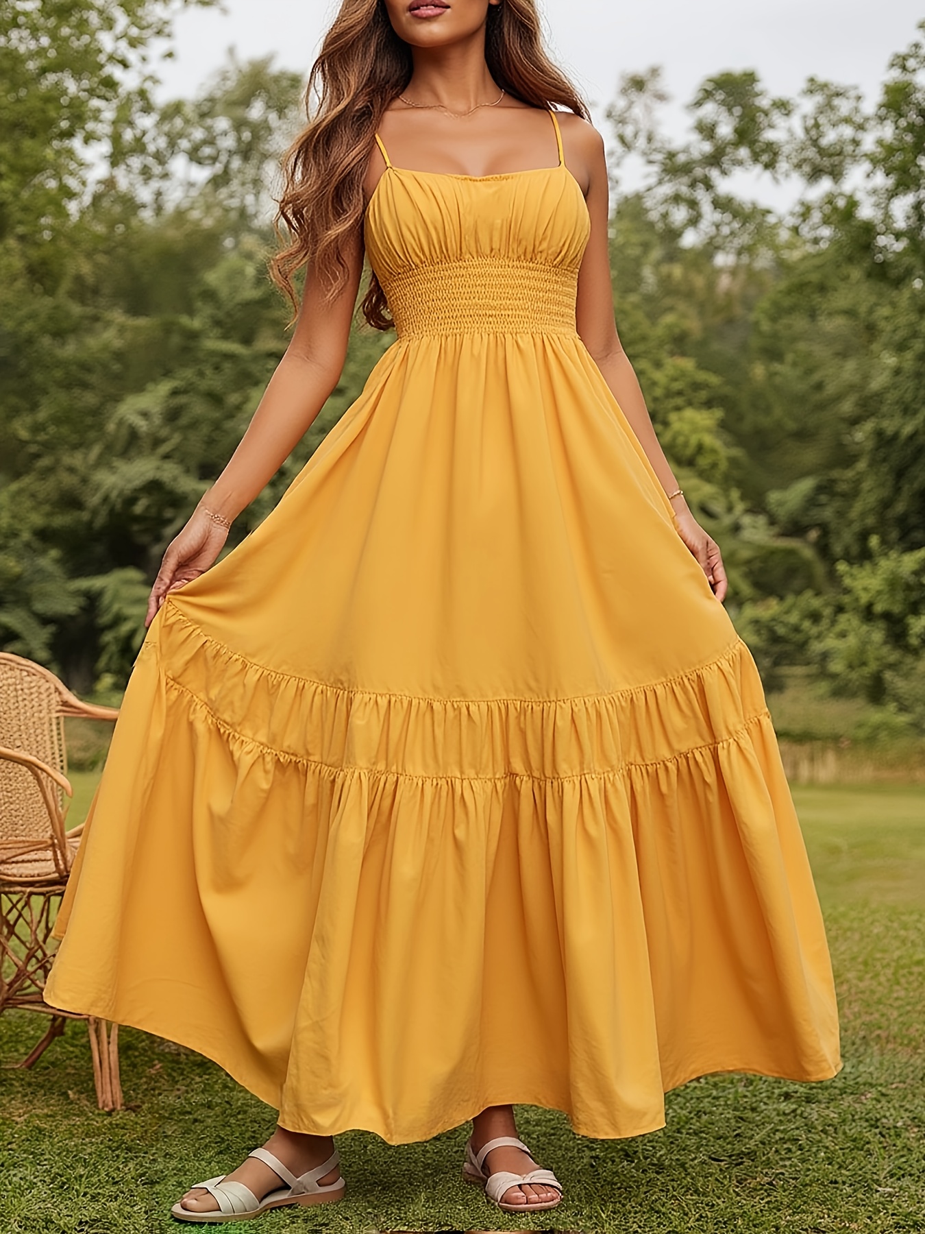 Summer New Pleated Waist Design Sense Of Large Hem Princess Halter Dresses | EGEMISS