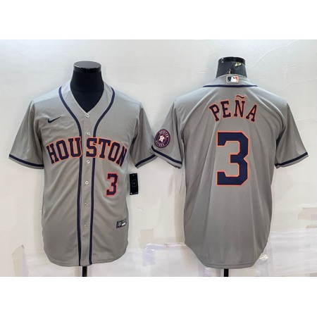 Men's Houston Astros #3 Jeremy Pena Grey With Patch Cool Base Stitched Jersey 4H0B