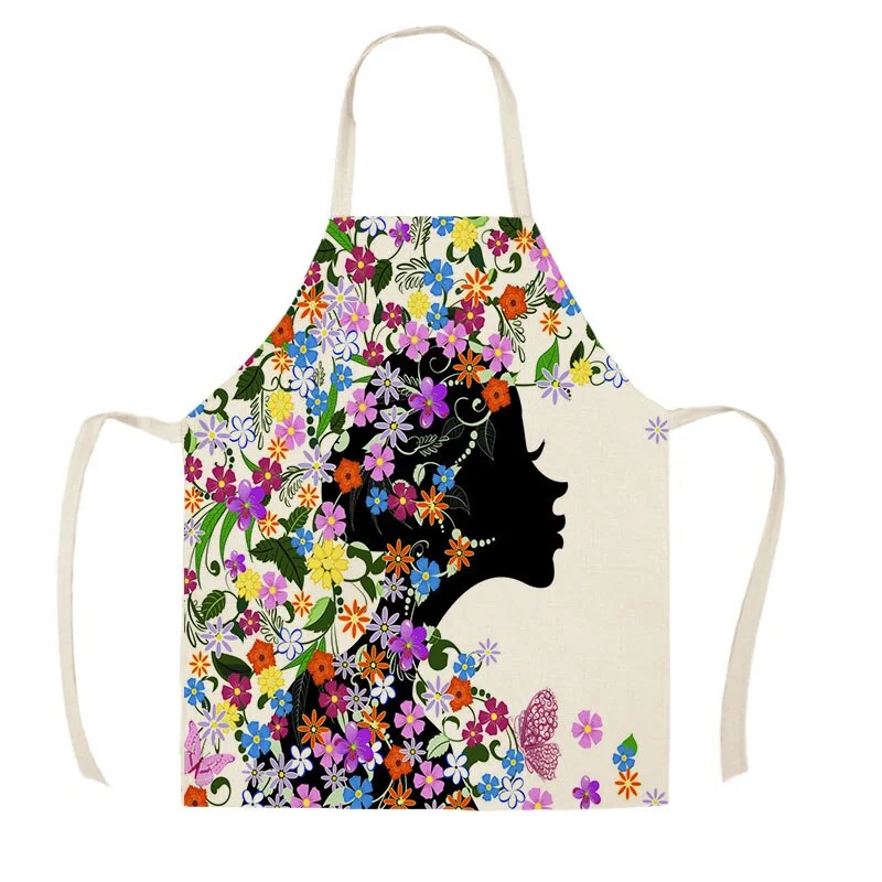 Linen Kitchen Apron - Butterfly Flower Girl letclo 