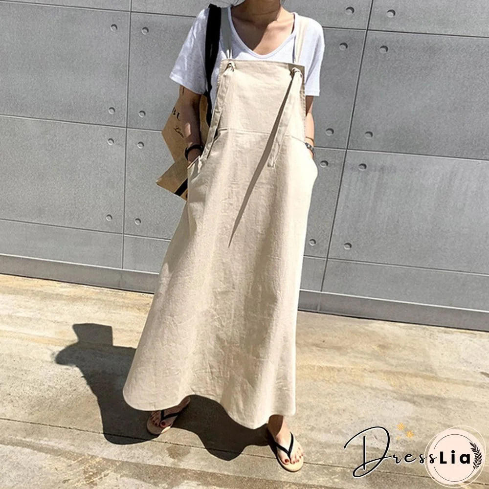 Women Summer Plus Size Strappy Maxi Sundress Loose Solid Pinafore Overalls Holiday Dress Oversized