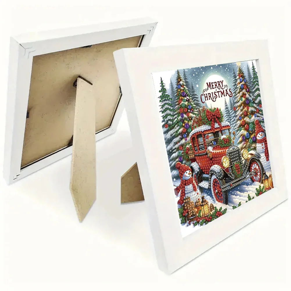 5D DIY Partial Special Shaped Drill Diamond Painting Xmas Car 22.8x22.8cm【With Frame】