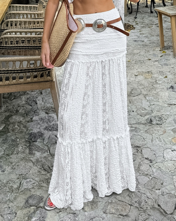 Ruffled Detail A-Line Maxi Length Skirt
