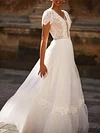 Lace Split-Joint Short Sleeves Wedding Maxi Dress
