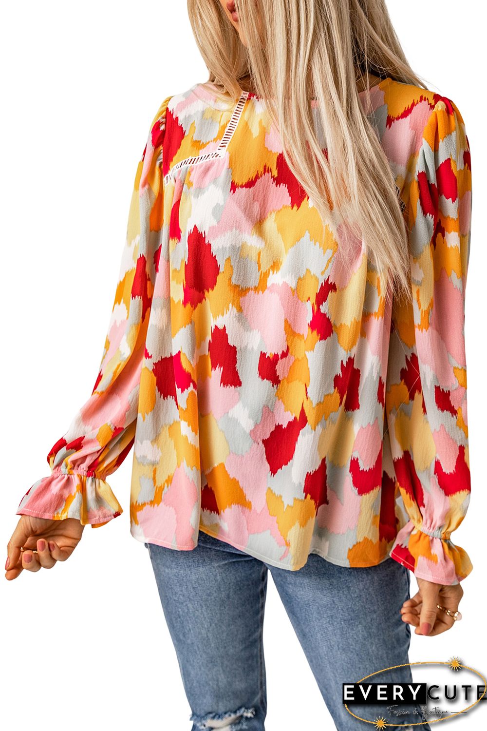 Multicolor Abstract Printed Long Sleeve Blouse