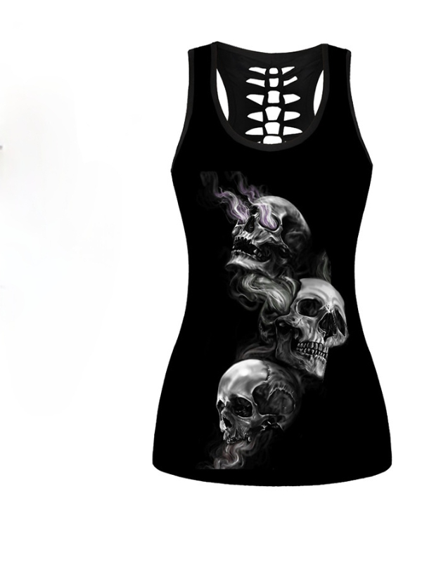 EMO Clothing Dark Goth Hollow Out Skull Graphic Grunge Tank Top