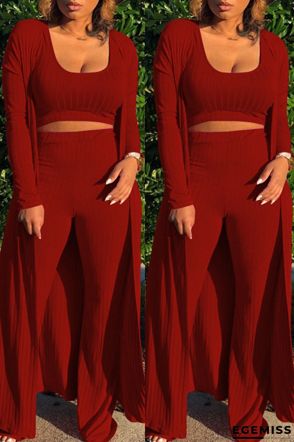 Wine Red Active Casual Europe and America O Neck Solid Plus Size | EGEMISS